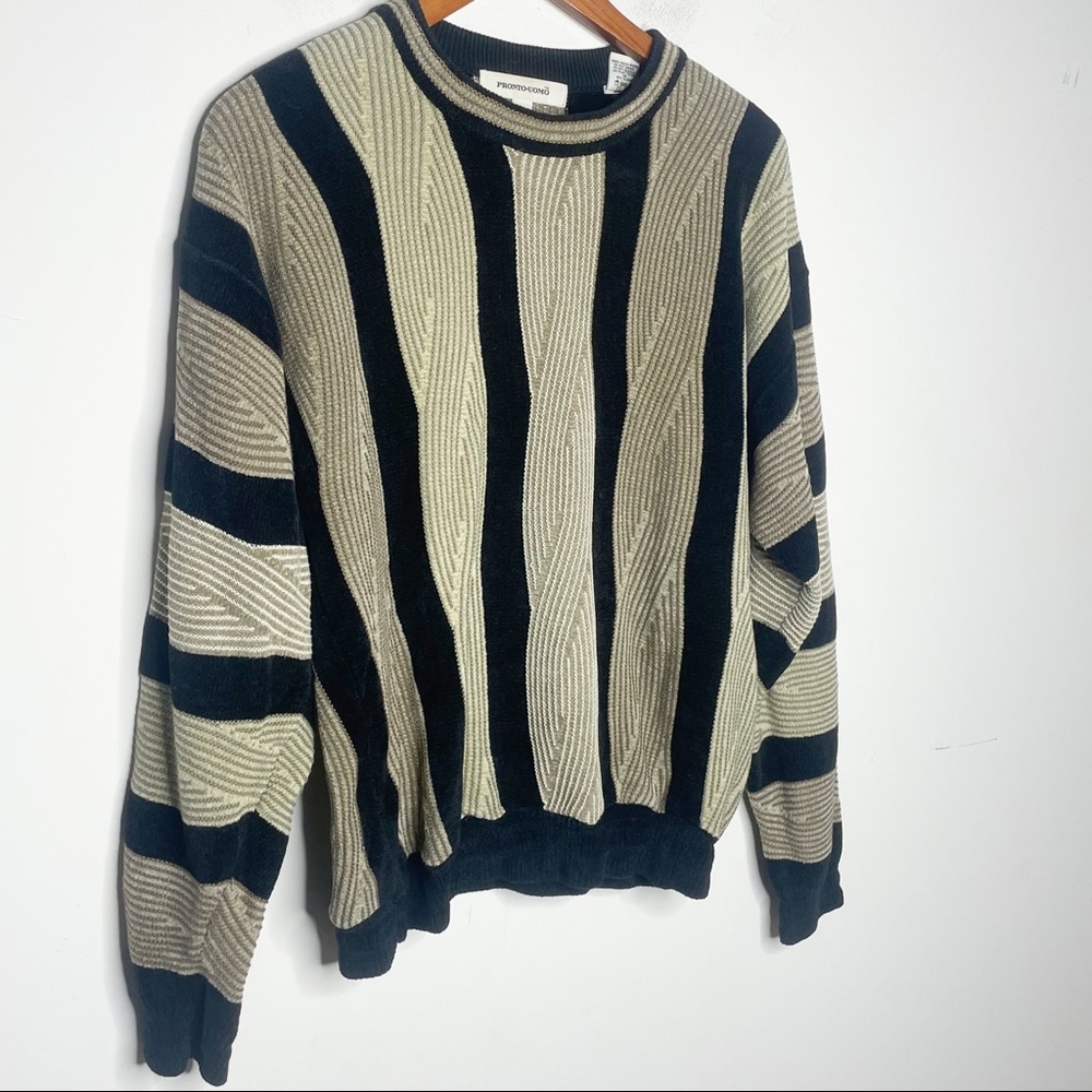 Pronto Uomo Sweater Tan Black Medium Men Cotton Acrylic Pullover - Picture 3 of 7